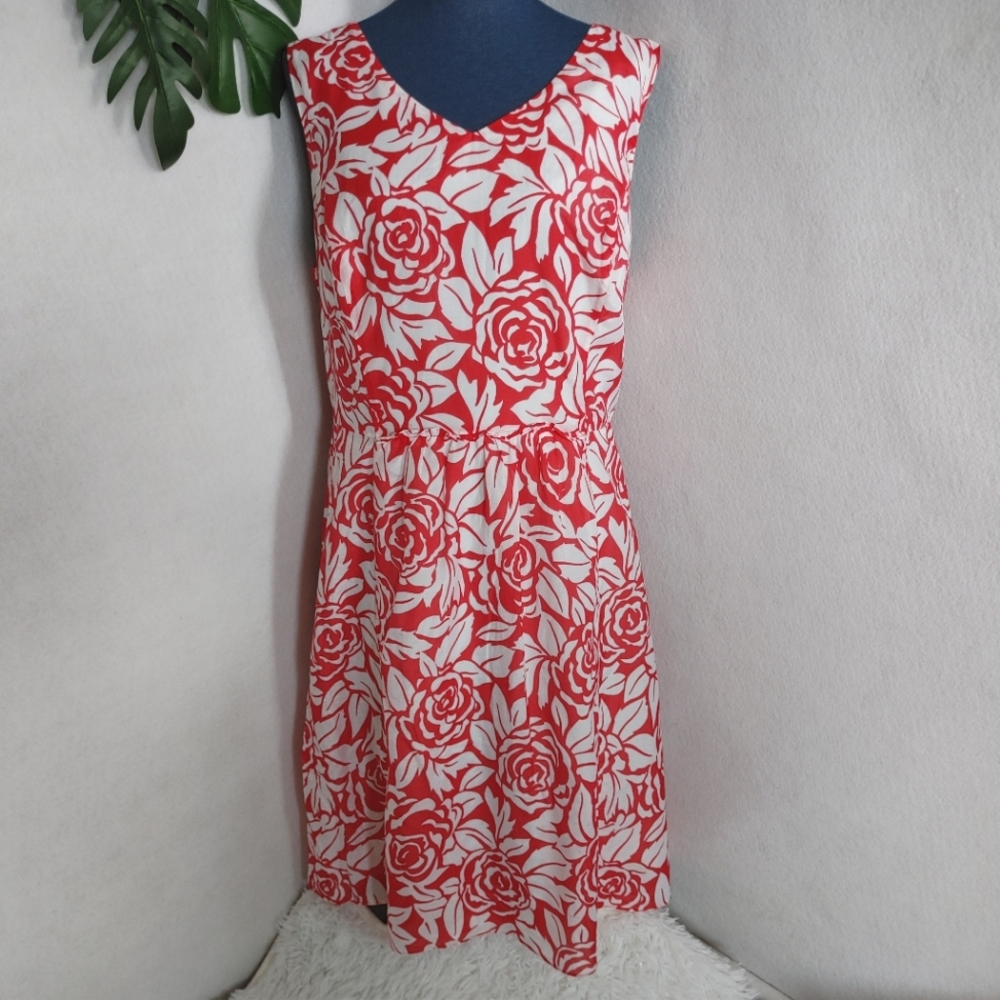 Talbots Red White Floral Silk Blend Dress